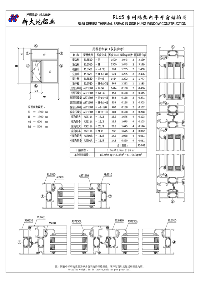 RL65系列隔熱平開門窗