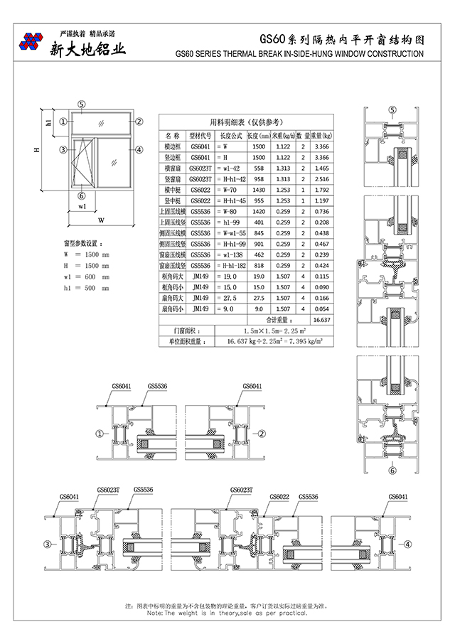 GS60系列隔熱平開門窗